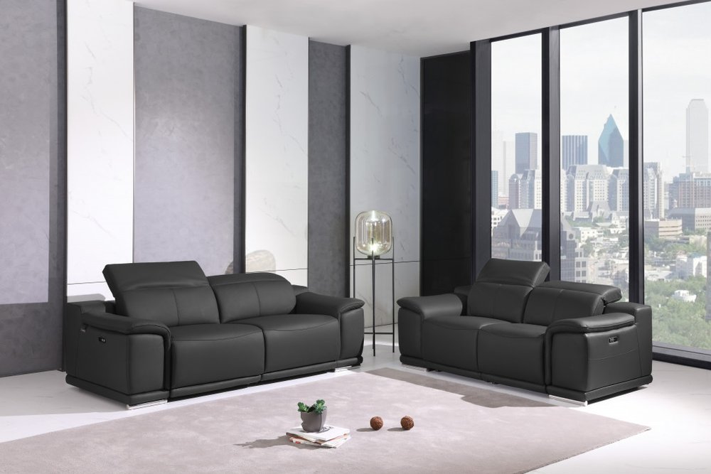 Two Piece Indoor Dark Gray Italian Leather Five Person Seating Set HomeRoots