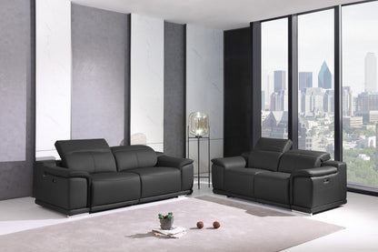 Two Piece Indoor Dark Gray Italian Leather Five Person Seating Set HomeRoots