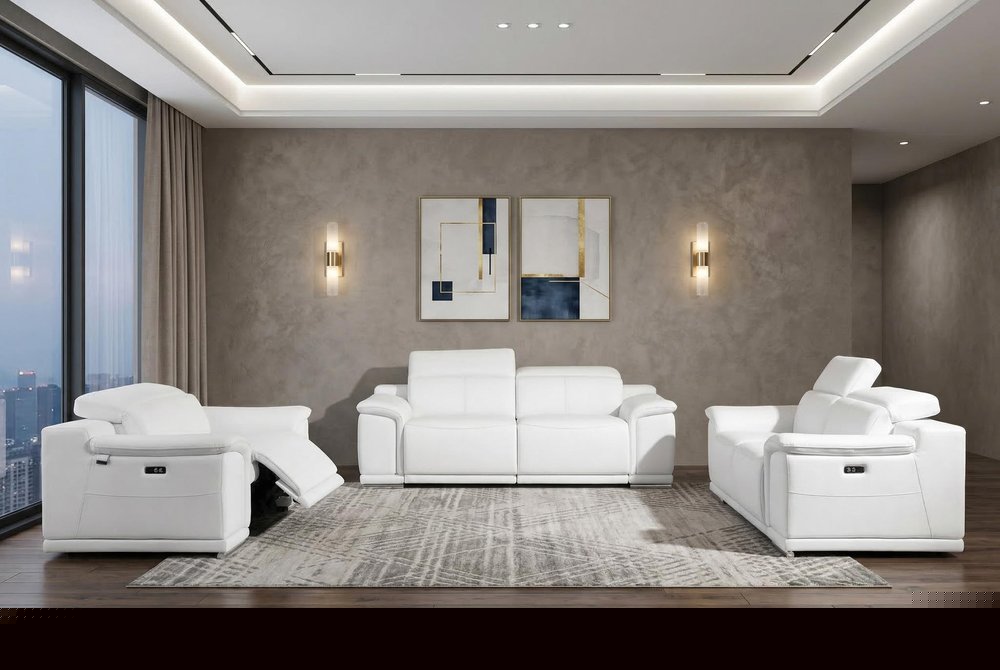 Three Piece Indoor White Italian Leather Six Person Seating Set HomeRoots