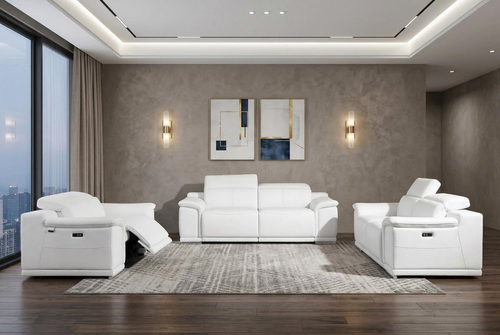 Three Piece Indoor White Italian Leather Six Person Seating Set HomeRoots