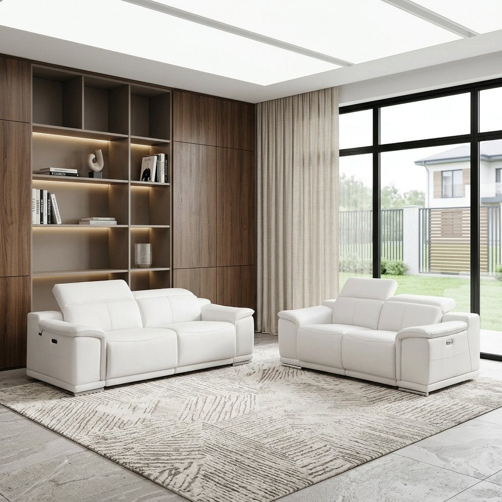 Two Piece Indoor White Italian Leather Five Person Seating Set HomeRoots