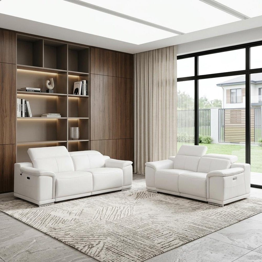 Two Piece Indoor White Italian Leather Five Person Seating Set HomeRoots