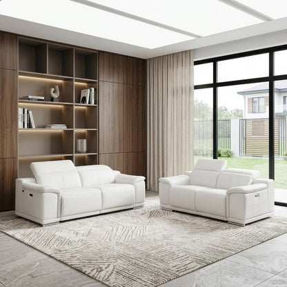 Two Piece Indoor White Italian Leather Five Person Seating Set HomeRoots