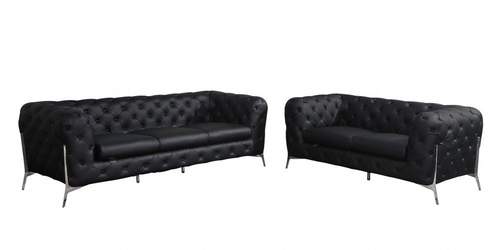 Two Piece Indoor Black Italian Leather Five Person Seating Set HomeRoots