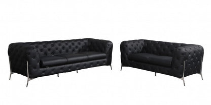 Two Piece Indoor Black Italian Leather Five Person Seating Set HomeRoots