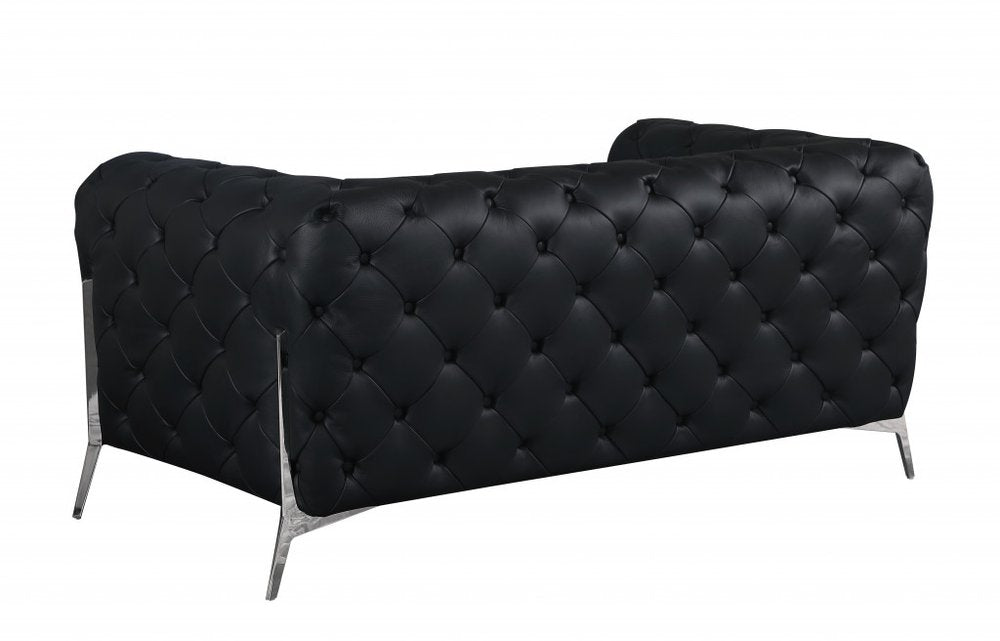 Two Piece Indoor Black Italian Leather Five Person Seating Set HomeRoots