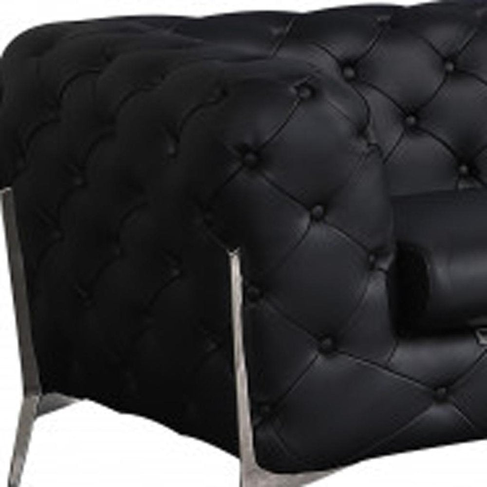 Two Piece Indoor Black Italian Leather Five Person Seating Set HomeRoots