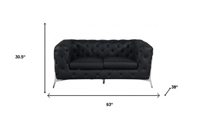 Two Piece Indoor Black Italian Leather Five Person Seating Set HomeRoots