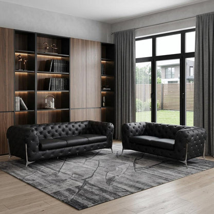 Two Piece Indoor Black Italian Leather Five Person Seating Set HomeRoots