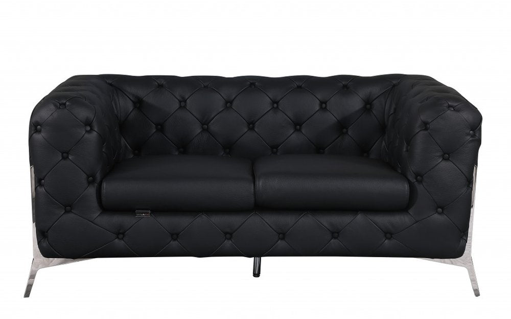 Three Piece Indoor Black Italian Leather Six Person Seating Set HomeRoots