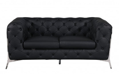 Three Piece Indoor Black Italian Leather Six Person Seating Set HomeRoots
