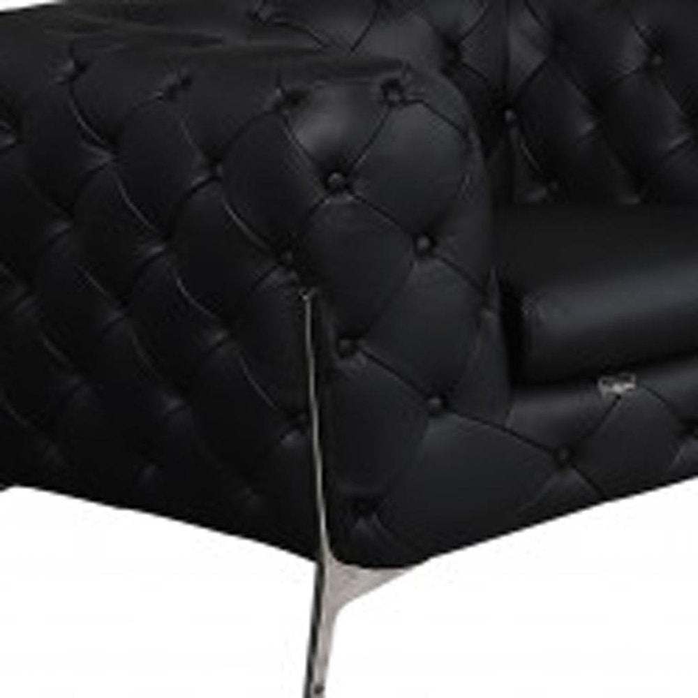 Three Piece Indoor Black Italian Leather Six Person Seating Set HomeRoots