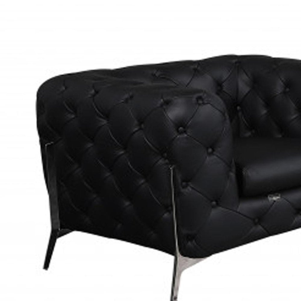 Three Piece Indoor Black Italian Leather Six Person Seating Set HomeRoots