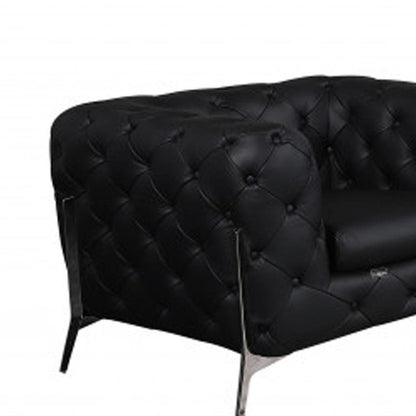 Three Piece Indoor Black Italian Leather Six Person Seating Set HomeRoots