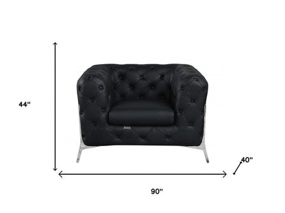 Three Piece Indoor Black Italian Leather Six Person Seating Set HomeRoots