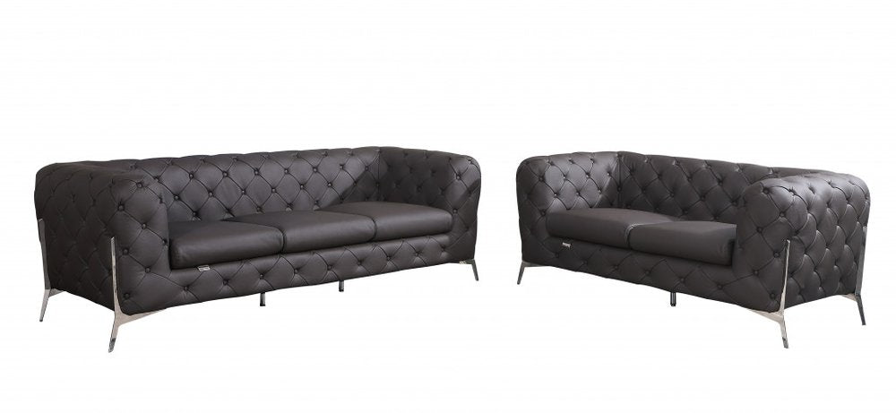 Two Piece Indoor Brown Italian Leather Five Person Seating Set HomeRoots
