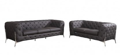 Two Piece Indoor Brown Italian Leather Five Person Seating Set HomeRoots