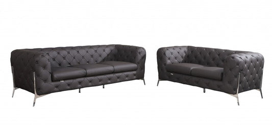 Two Piece Indoor Brown Italian Leather Five Person Seating Set HomeRoots