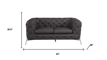 Two Piece Indoor Brown Italian Leather Five Person Seating Set HomeRoots