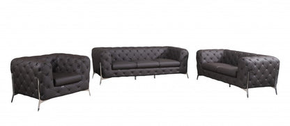 Three Piece Indoor Brown Italian Leather Six Person Seating Set HomeRoots