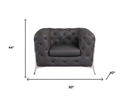 Three Piece Indoor Brown Italian Leather Six Person Seating Set HomeRoots