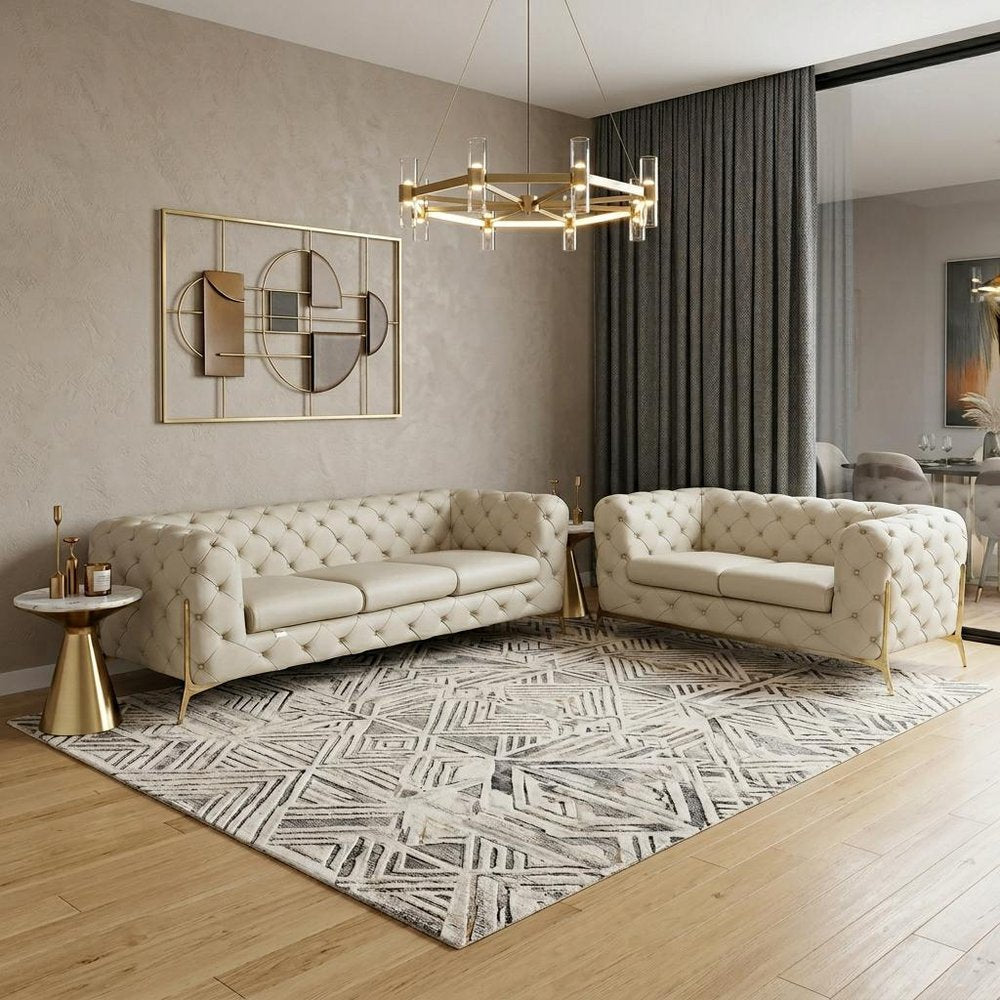 Two Piece Indoor Beige Italian Leather Five Person Seating Set HomeRoots