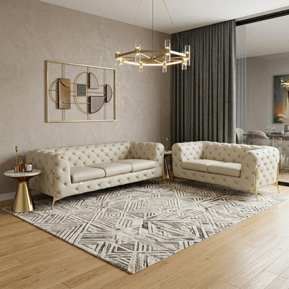 Two Piece Indoor Beige Italian Leather Five Person Seating Set HomeRoots
