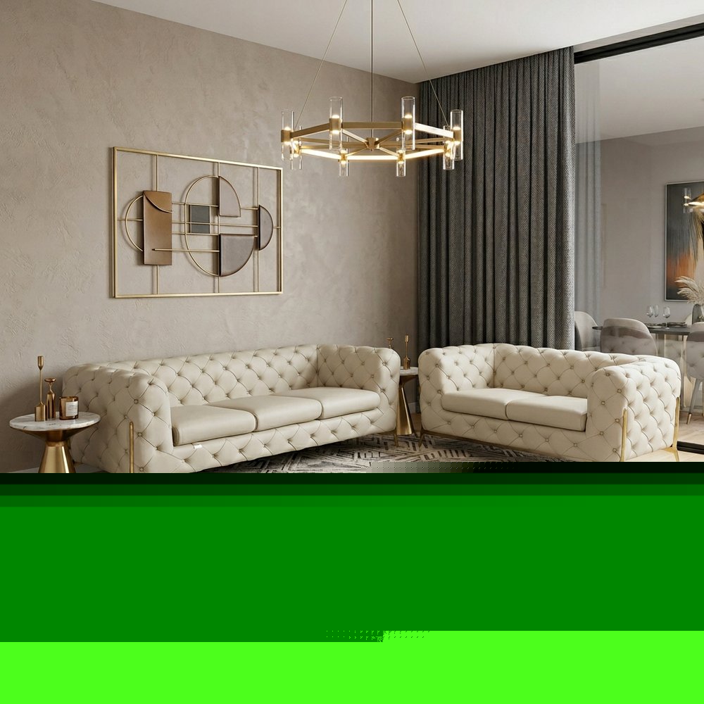 Two Piece Indoor Beige Italian Leather Five Person Seating Set