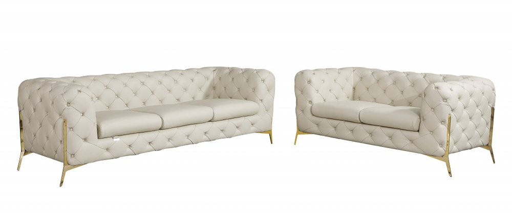 Two Piece Indoor Beige Italian Leather Five Person Seating Set HomeRoots