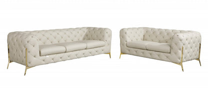 Two Piece Indoor Beige Italian Leather Five Person Seating Set HomeRoots