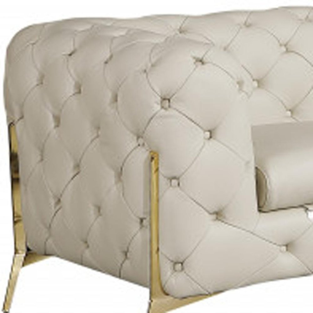 Two Piece Indoor Beige Italian Leather Five Person Seating Set HomeRoots