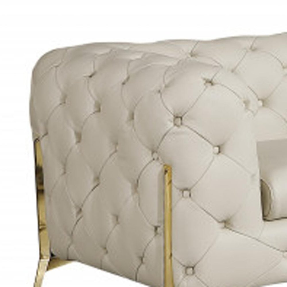 Two Piece Indoor Beige Italian Leather Five Person Seating Set HomeRoots