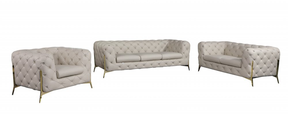 Three Piece Indoor Beige Italian Leather Six Person Seating Set HomeRoots