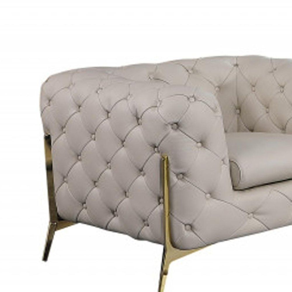 Three Piece Indoor Beige Italian Leather Six Person Seating Set HomeRoots