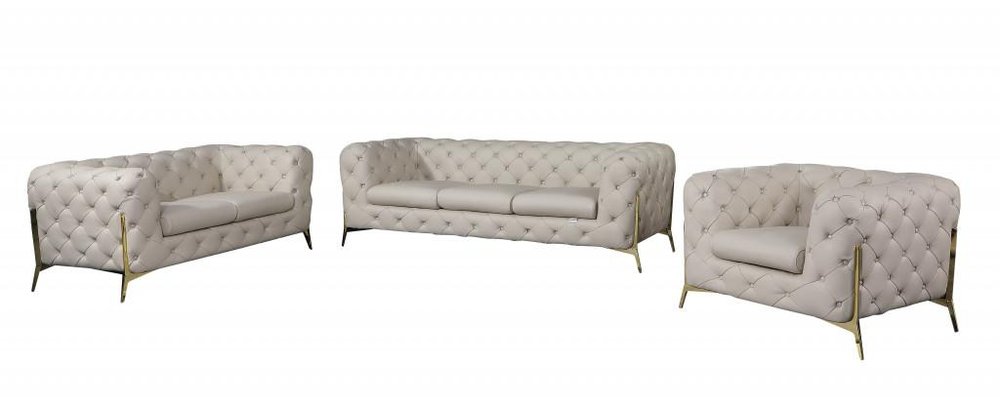 Three Piece Indoor Beige Italian Leather Six Person Seating Set HomeRoots