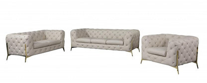 Three Piece Indoor Beige Italian Leather Six Person Seating Set HomeRoots