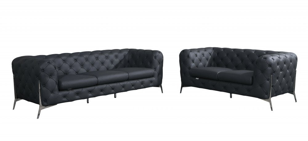 Two Piece Indoor Dark Gray Italian Leather Five Person Seating Set HomeRoots