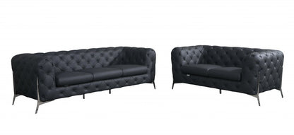 Two Piece Indoor Dark Gray Italian Leather Five Person Seating Set HomeRoots