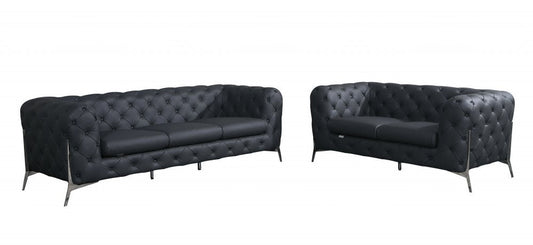 Two Piece Indoor Dark Gray Italian Leather Five Person Seating Set HomeRoots