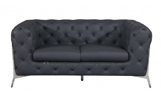 Two Piece Indoor Dark Gray Italian Leather Five Person Seating Set HomeRoots