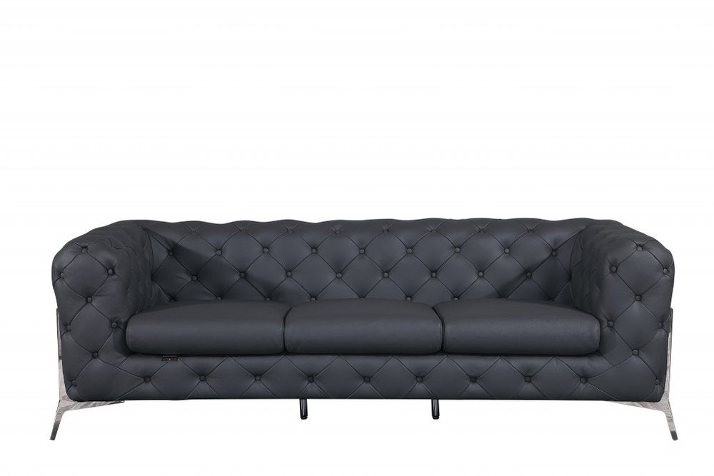 Two Piece Indoor Dark Gray Italian Leather Five Person Seating Set HomeRoots