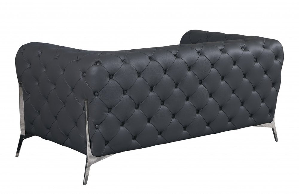Two Piece Indoor Dark Gray Italian Leather Five Person Seating Set HomeRoots