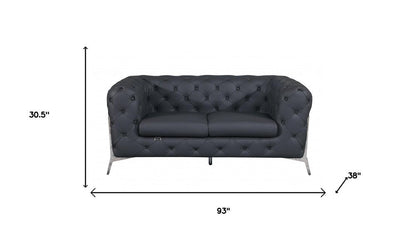 Two Piece Indoor Dark Gray Italian Leather Five Person Seating Set HomeRoots