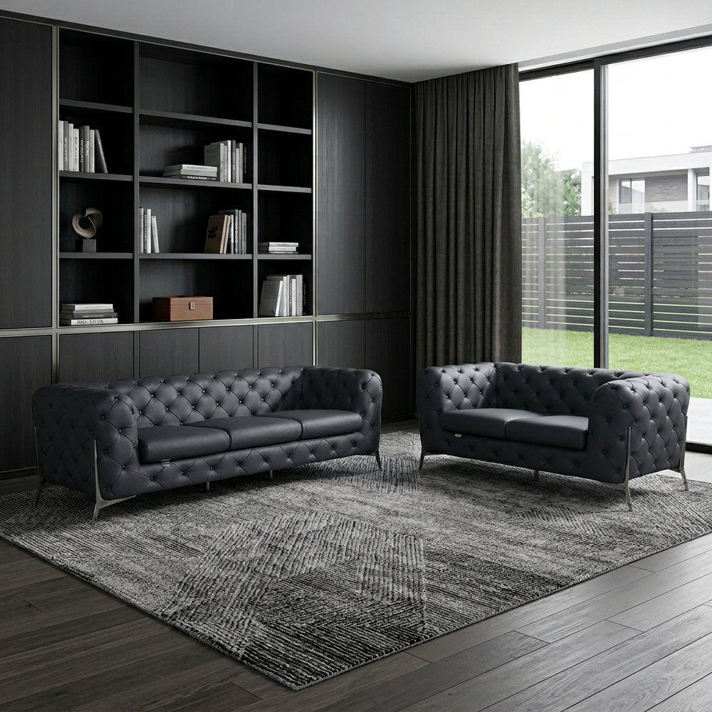Two Piece Indoor Dark Gray Italian Leather Five Person Seating Set HomeRoots