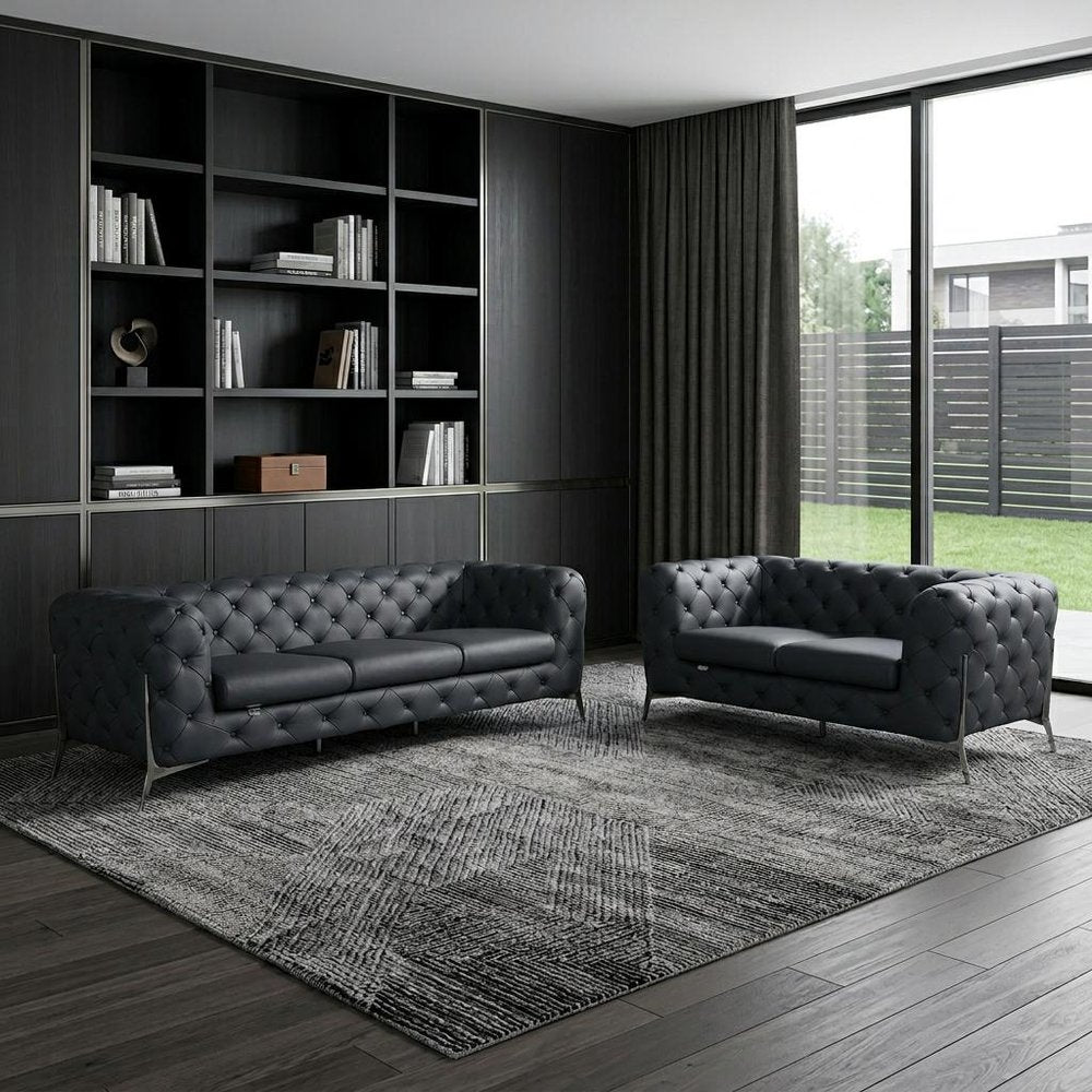 Two Piece Indoor Dark Gray Italian Leather Five Person Seating Set HomeRoots