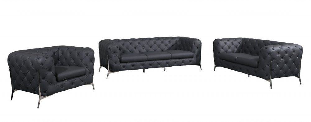 Three Piece Indoor Dark Gray Italian Leather Six Person Seating Set HomeRoots