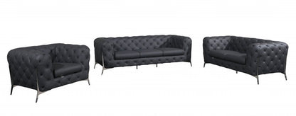 Three Piece Indoor Dark Gray Italian Leather Six Person Seating Set HomeRoots
