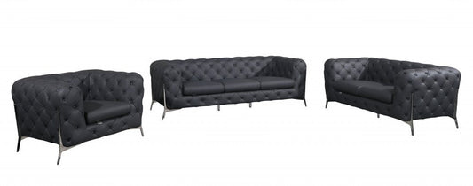 Three Piece Indoor Dark Gray Italian Leather Six Person Seating Set HomeRoots
