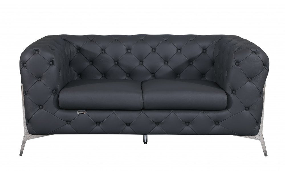Three Piece Indoor Dark Gray Italian Leather Six Person Seating Set HomeRoots