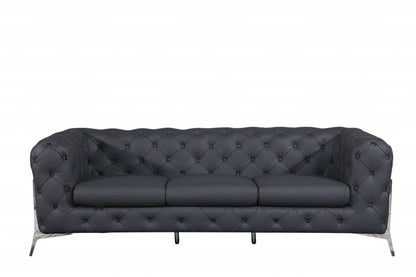 Three Piece Indoor Dark Gray Italian Leather Six Person Seating Set HomeRoots